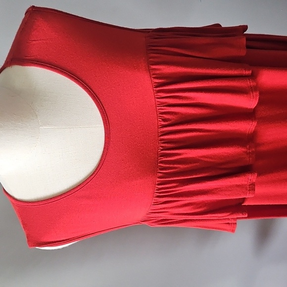 Watermelon Rust Color Cold Shoulder Dress with Ruffle - Picture 3 of 12